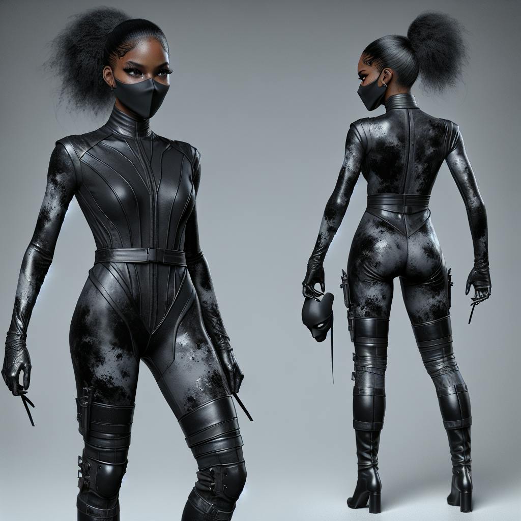 AI fashion silhouette design | Black leather bodysuit with dark 