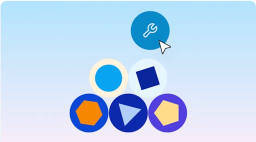 Six circles with basic shapes in a pyramid arrangement where the top circle is hovered by a cursor.