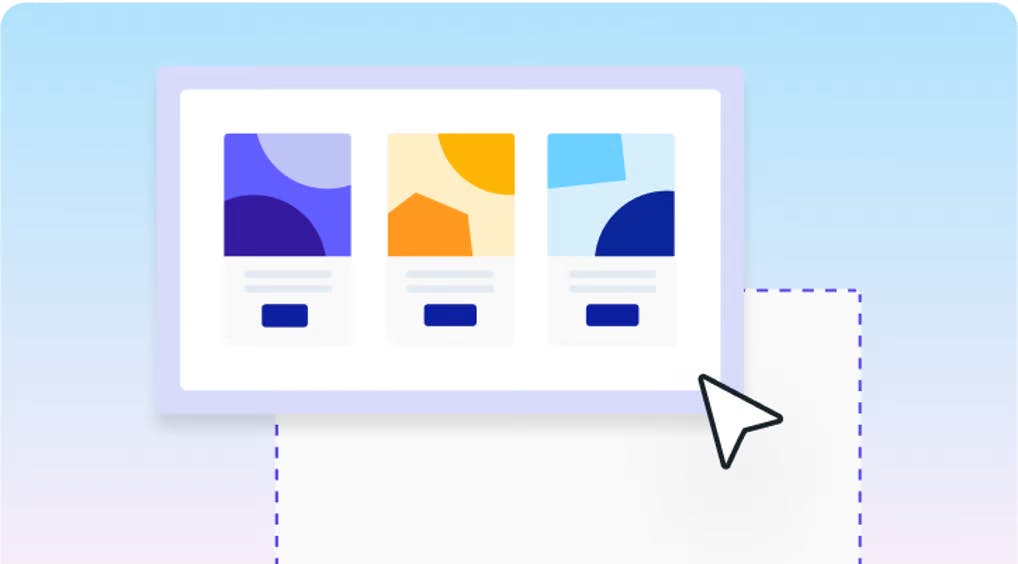 A cursor hovering over an illustration of a three-card web layout that's being dragged into position.