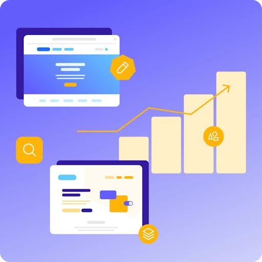 An upward trending graph with different dashboards overlaid.