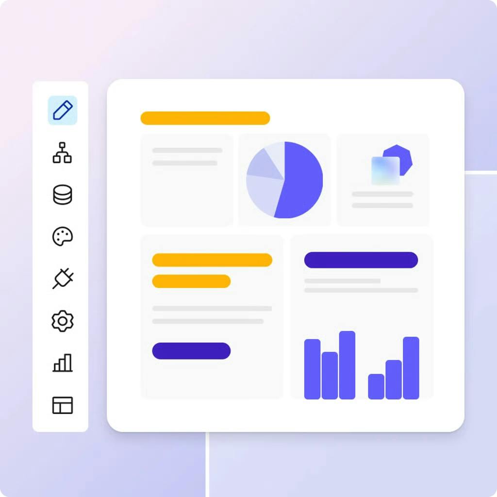 Dashboard web app UI with data visualizations built within Bubble's visual editor.