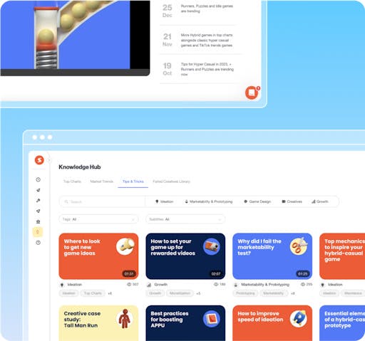 A knowledge hub dashboard of searchable and filterable tips and tricks.