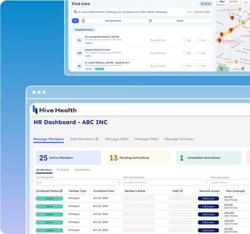 Hive Health web app dashboard with member management features.