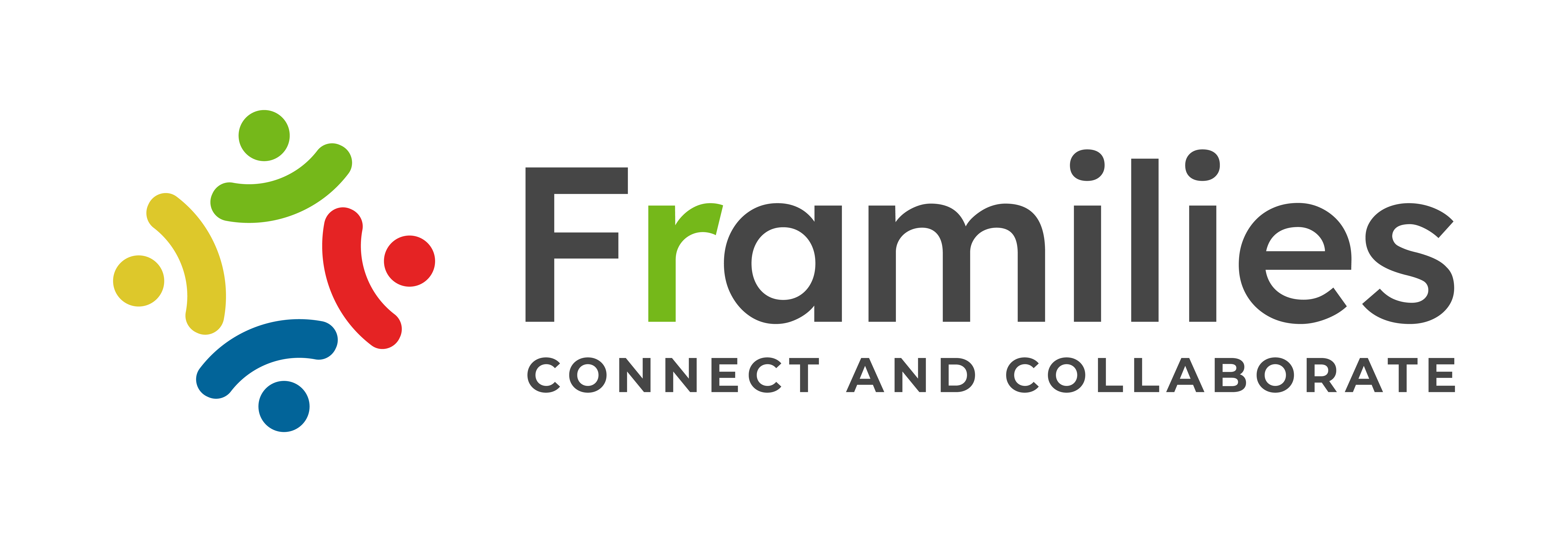 A circle above a swoosh, in color, replicated four times in a shape of a square.