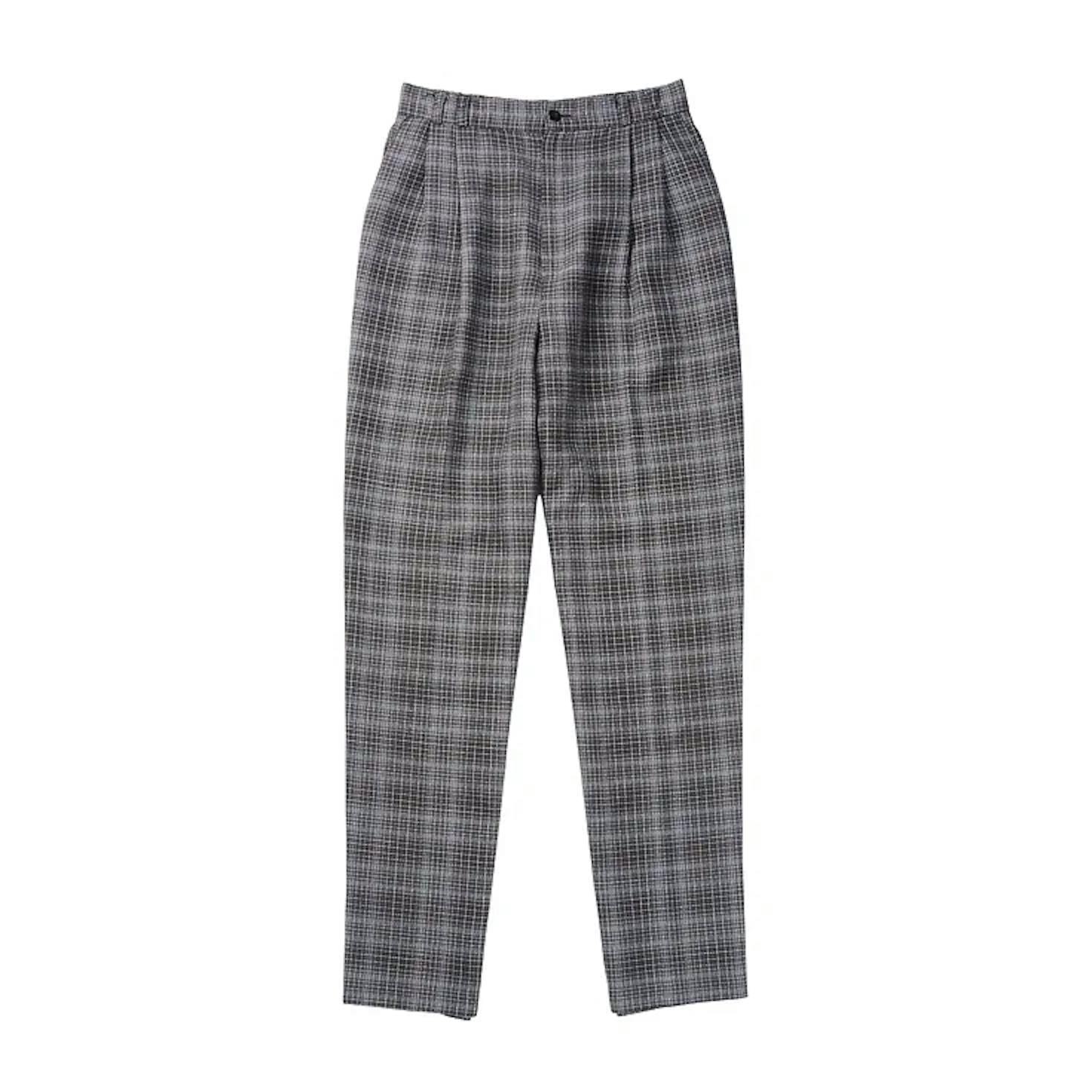 CHECK TAPERED TWO TUCK SLACKS-画像1