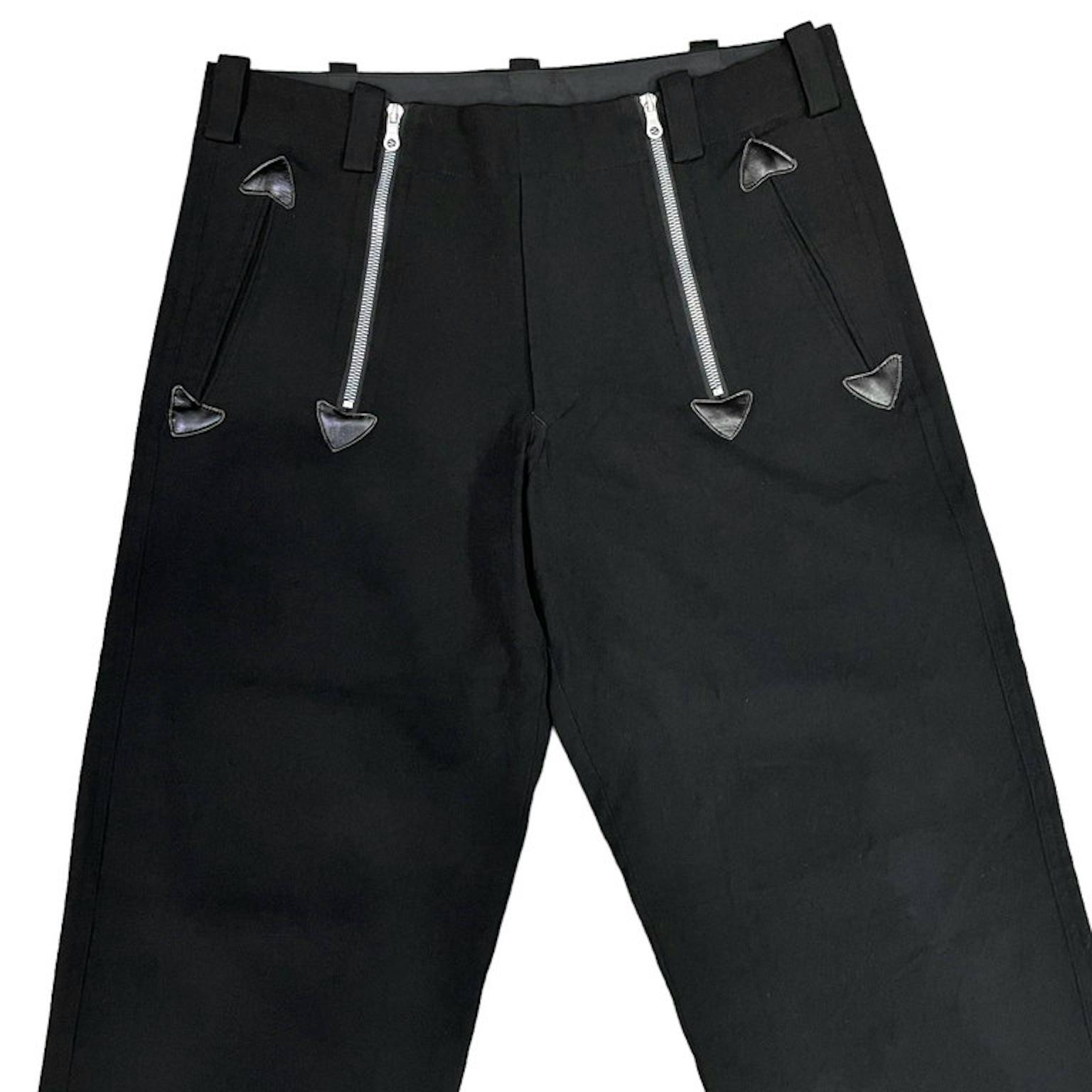 Yohji Yamamoto Pour Homme 05AW レザーパイピングトリムウールサージワイドジャーマンロガーパンツ Archive RM3084I-画像3
