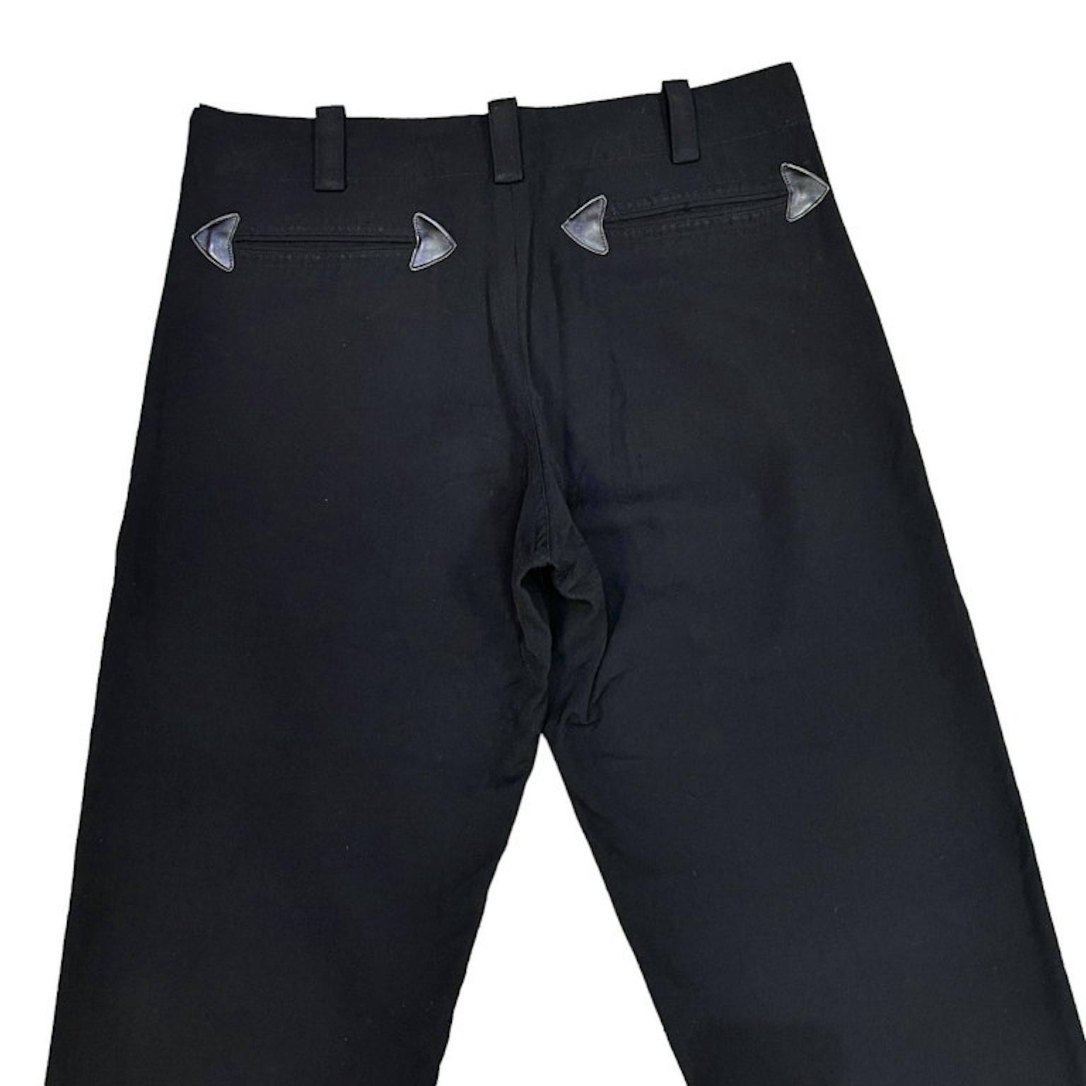 Yohji Yamamoto Pour Homme 05AW レザーパイピングトリムウールサージワイドジャーマンロガーパンツ Archive RM3084I-画像5