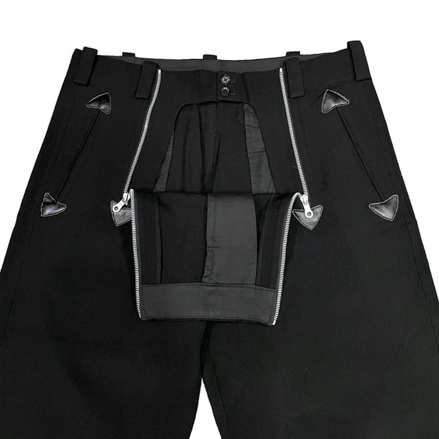 Yohji Yamamoto Pour Homme 05AW レザーパイピングトリムウールサージワイドジャーマンロガーパンツ Archive RM3084I-画像6