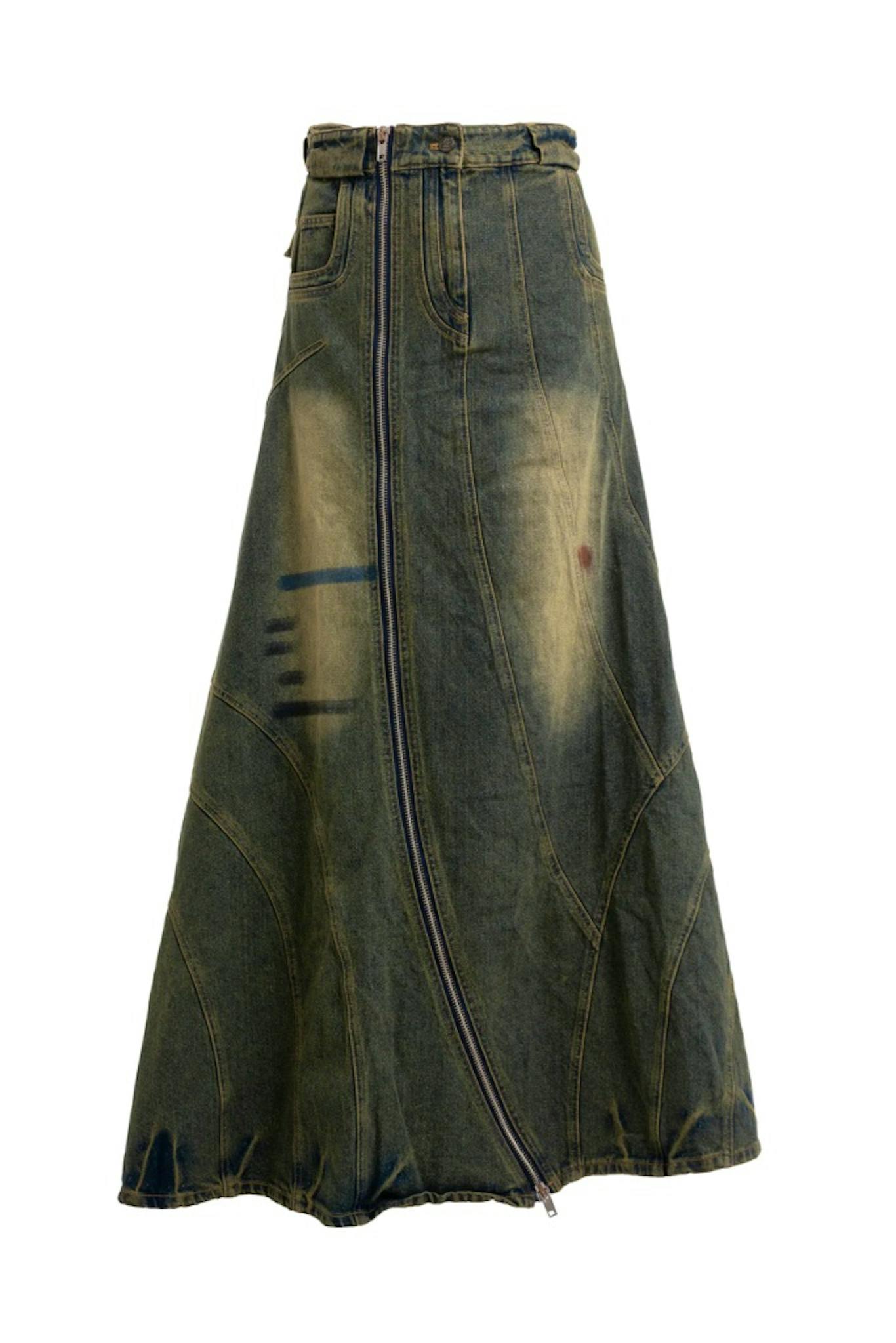 NO/FAITH STUDIOS WAVE DENIM SKIRT / BLU - ARCHIVESTOCK