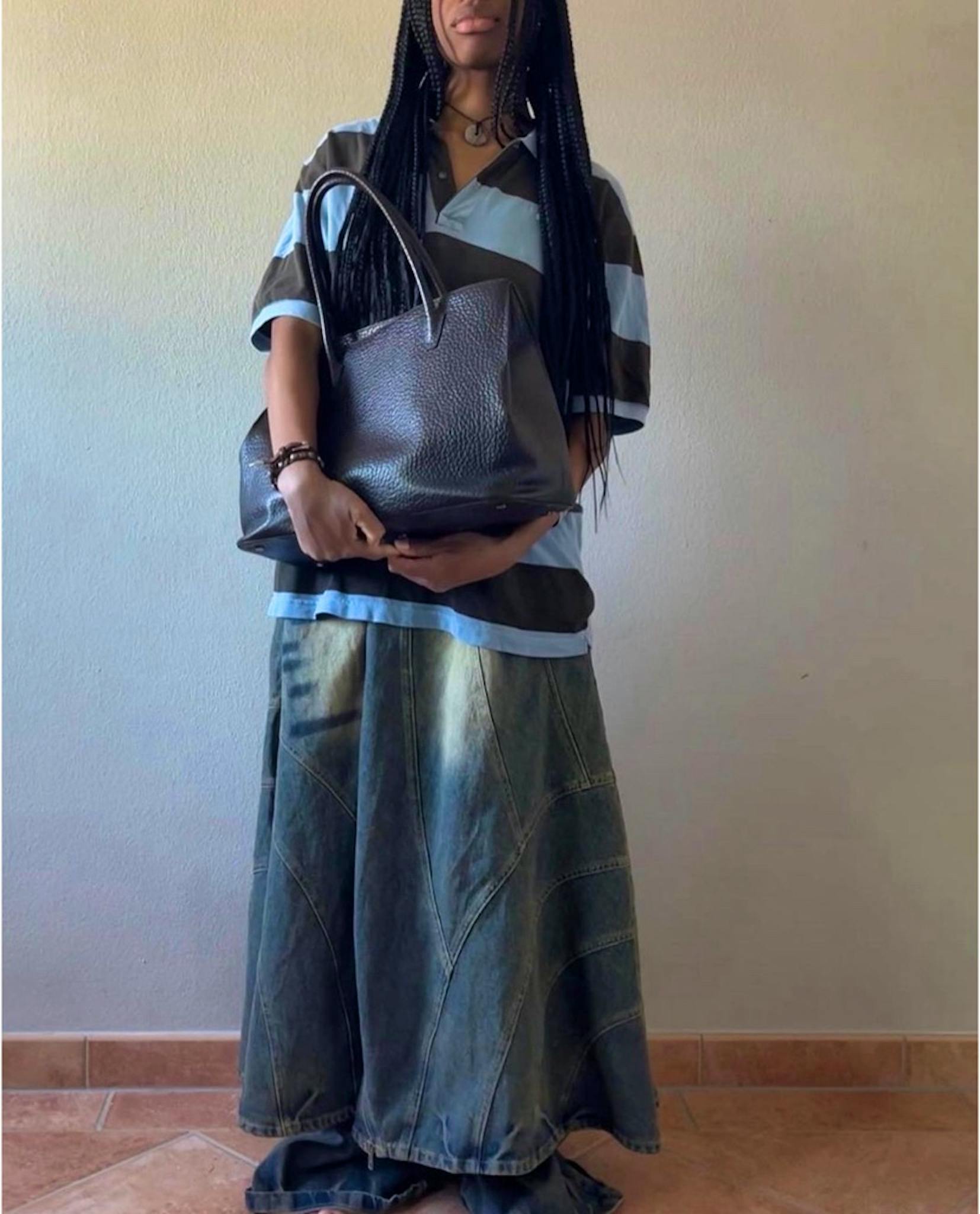 NO/FAITH STUDIOS WAVE DENIM SKIRT / BLU - ARCHIVESTOCK