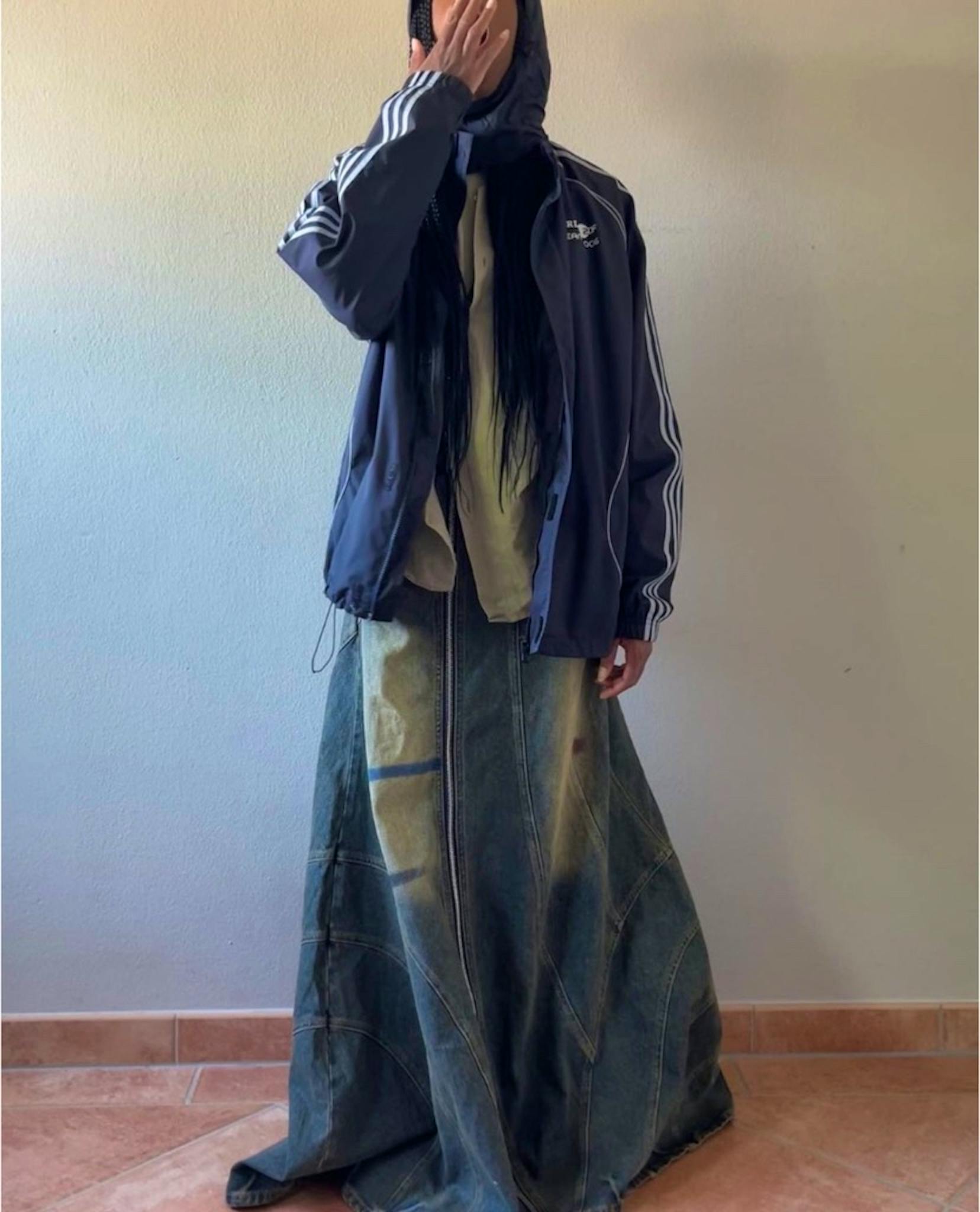 NO/FAITH STUDIOS WAVE DENIM SKIRT / BLU - ARCHIVESTOCK