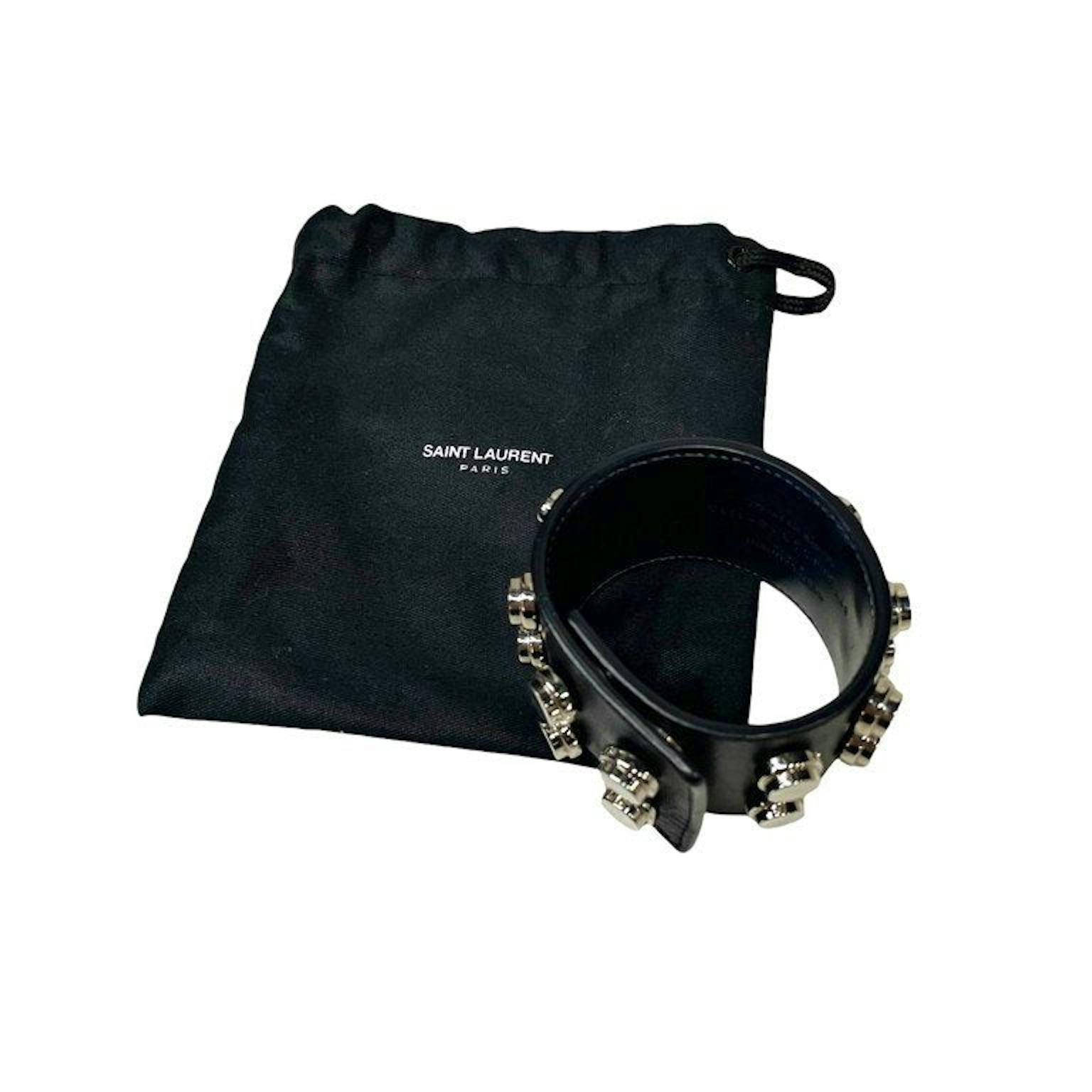 SAINT LAURENT PARIS カーフレザーダブルスパイクスタッズブレスレット 