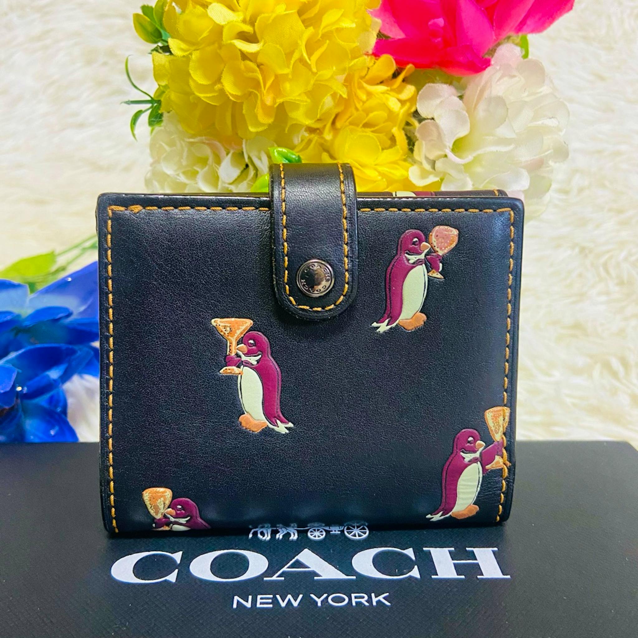本革✨COACH✨コーチ✨財布✨ペンギン✨シャンパン✨グラブタンレザー 