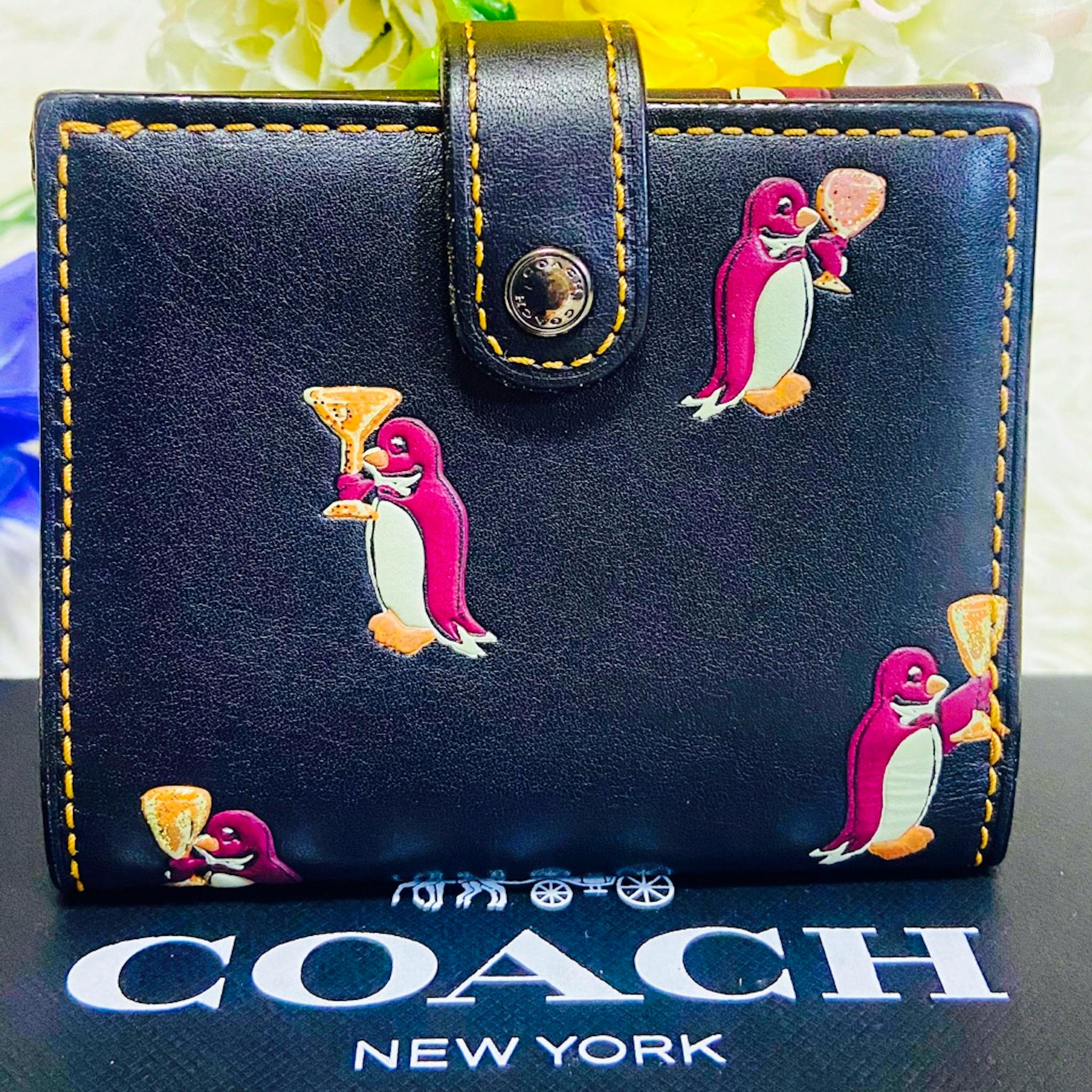 本革✨COACH✨コーチ✨財布✨ペンギン✨シャンパン✨グラブタンレザー 