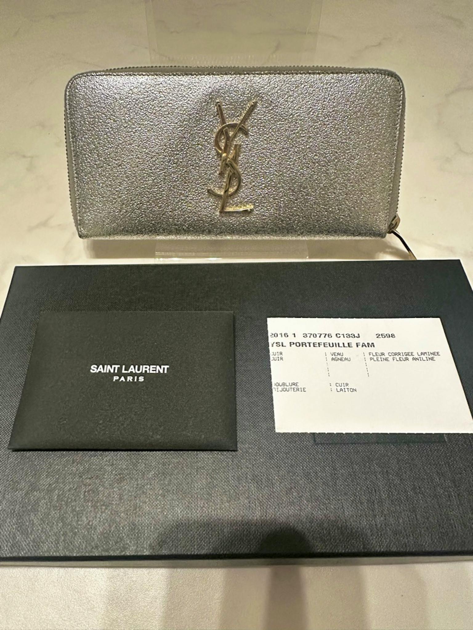 美品)サンローランメタリックグリッター長財布