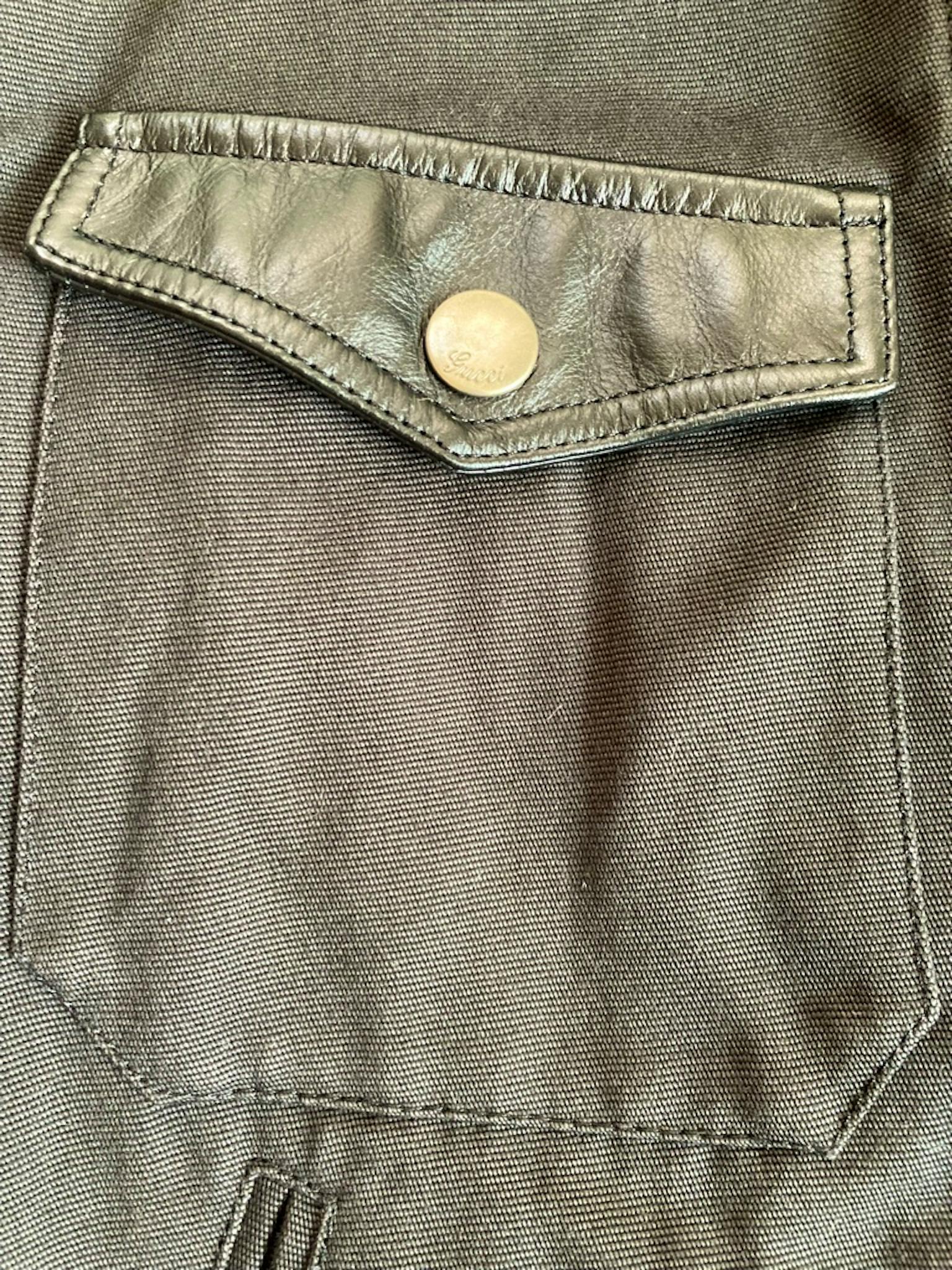 GUCCI08ssフリーダジャンニーニ期 襟レザーコットンツイールジャケット 