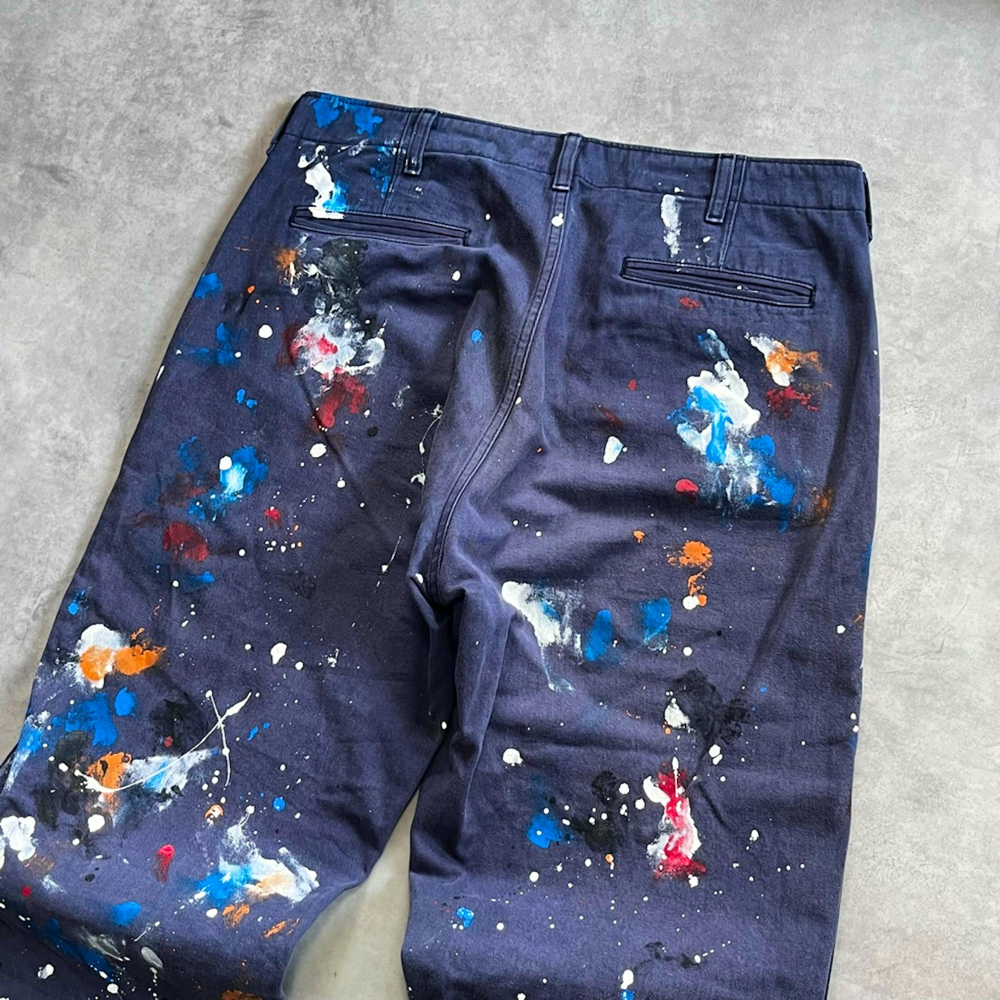 コムデギャルソン オム ペイント加工パンツ コットンパンツ ネイビー 