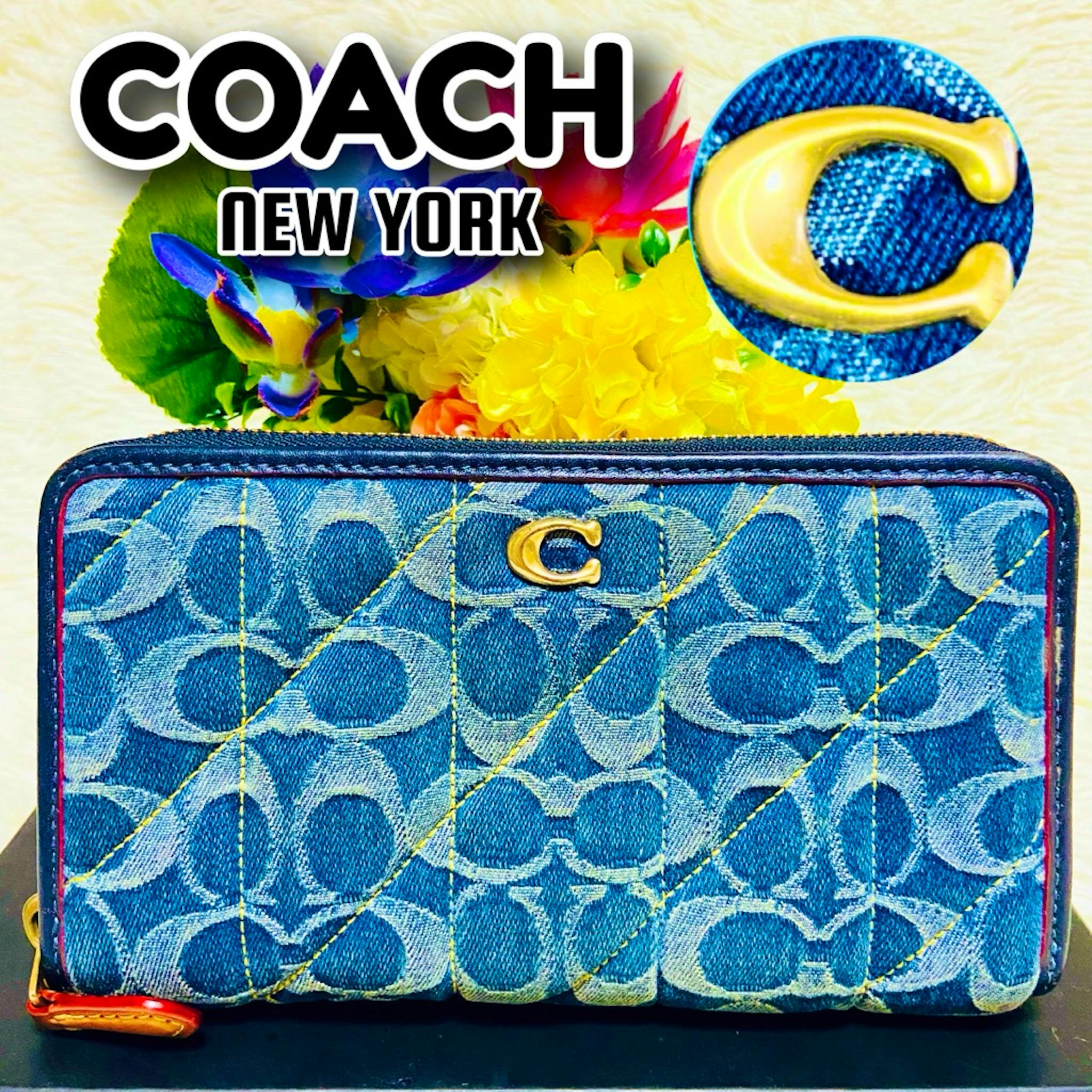 デニム✨COACH✨コーチ✨長財布✨ラウンドファスナー✨シグネチャー 