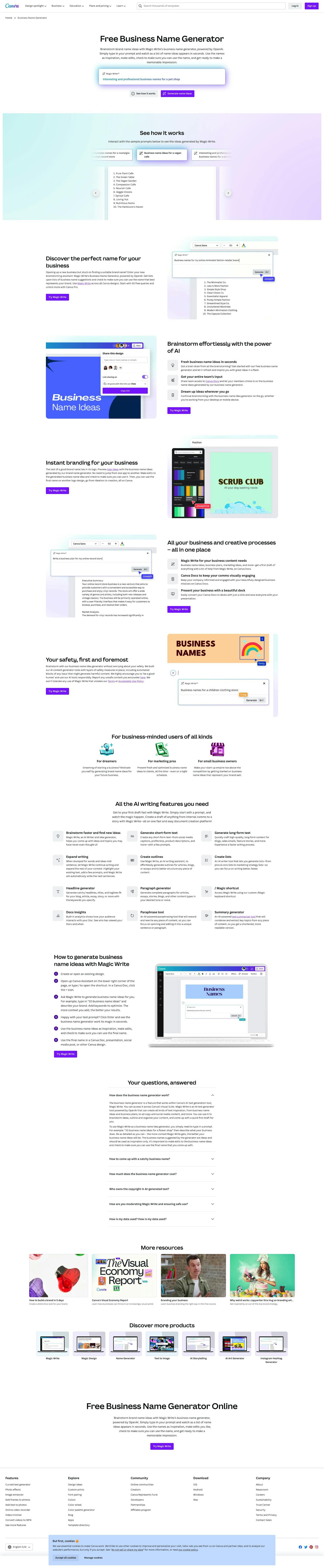 Screenshot of Business Name Generator by Canva