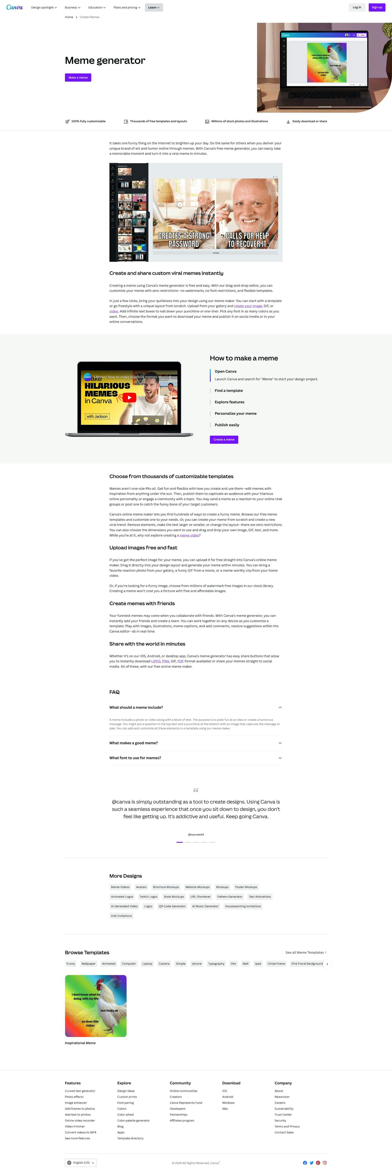 Screenshot of Meme Generator by Canva