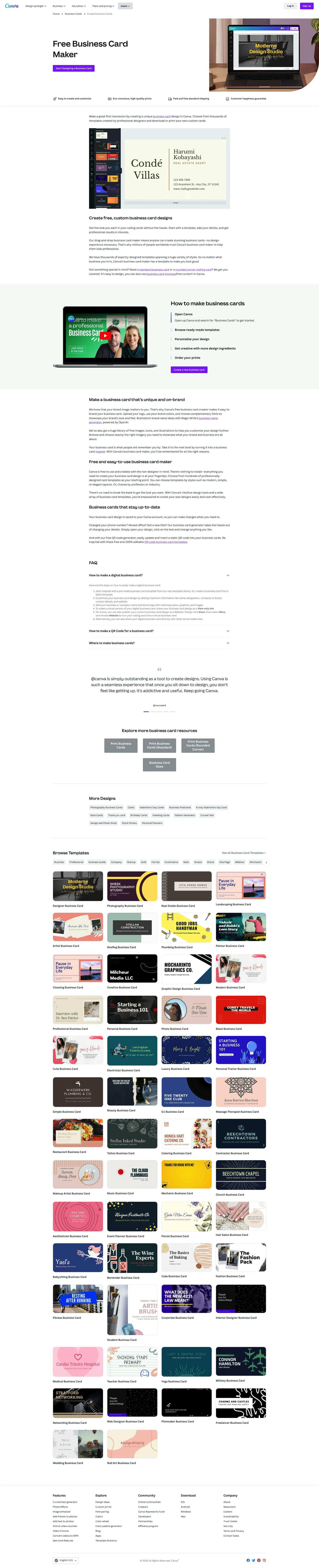 Screenshot of Business Card Maker by Canva