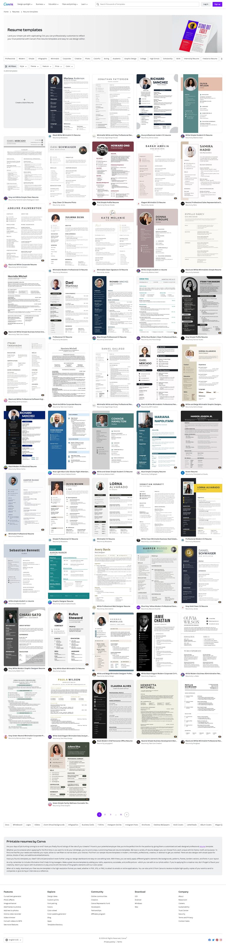 Screenshot of Resume Templates by Canva