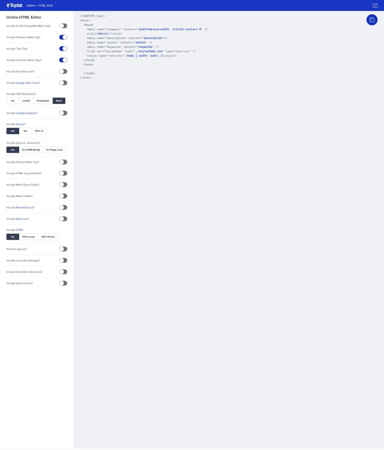 Screenshot of HTML Shell by Toptal