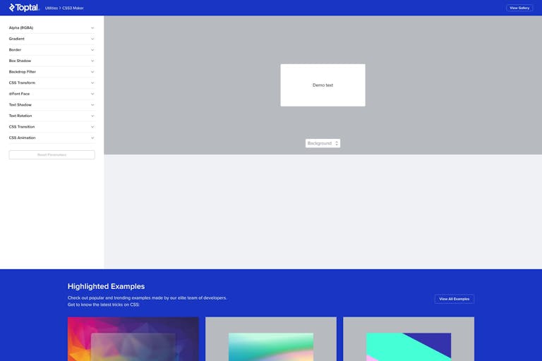Screenshot of CSS3 Maker by Toptal