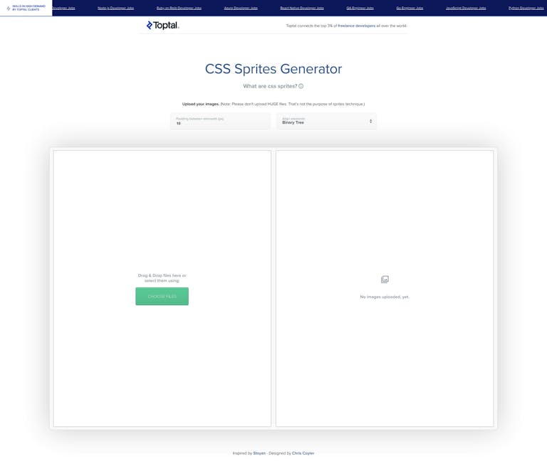 Screenshot of CSS Sprites Generator by Toptal