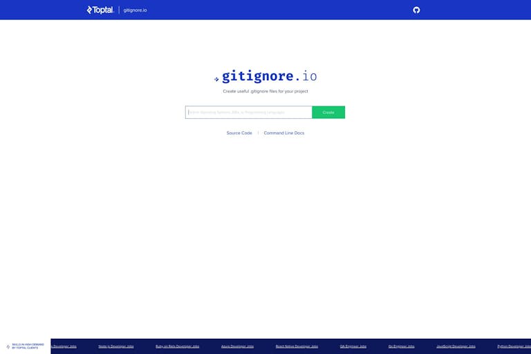 Screenshot of gitignore by Toptal