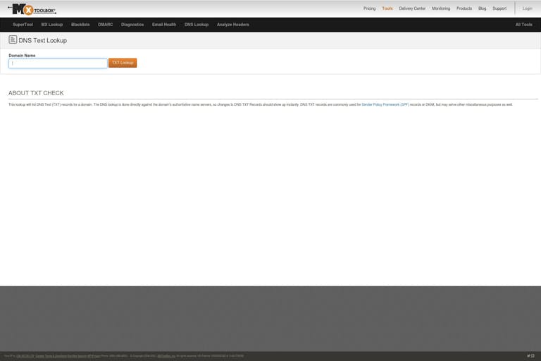 Screenshot of DNS Text Lookup by MxTOOLBOX