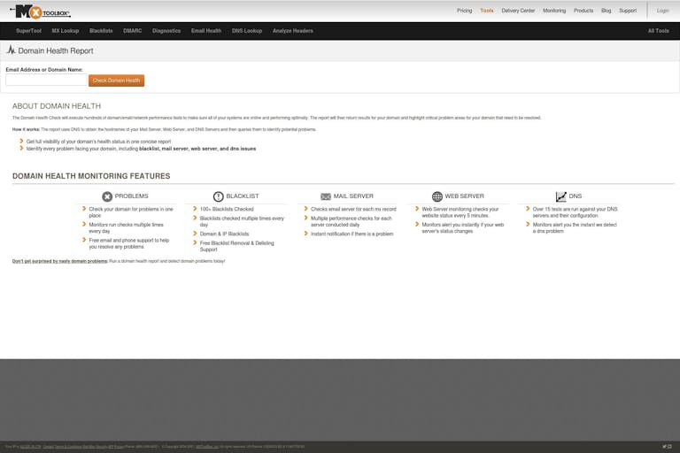 Screenshot of Domain Health Report by MxTOOLBOX