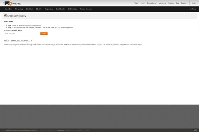 Screenshot of Email Deliverability Checker by MxTOOLBOX