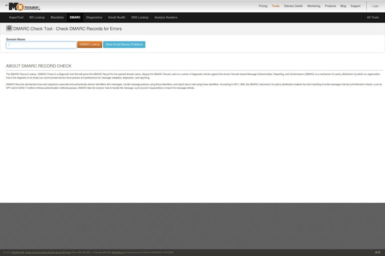 Screenshot of DMARC Check by MxTOOLBOX