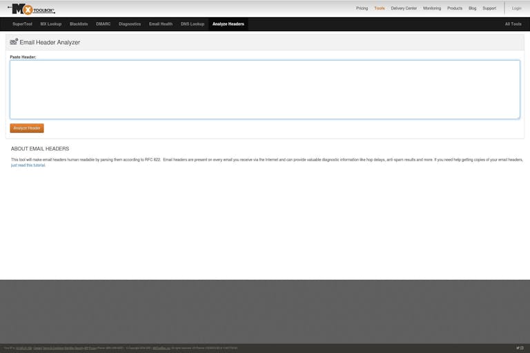 Screenshot of Email Header Analyzer by MxTOOLBOX