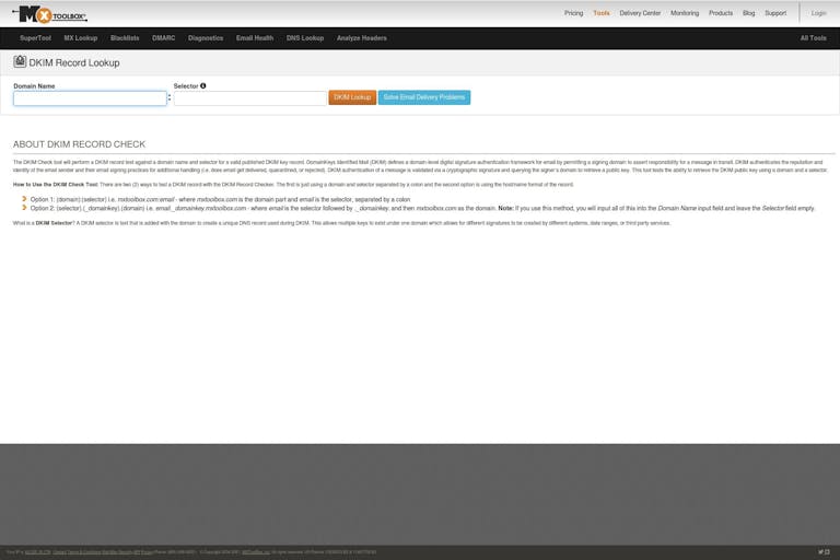 Screenshot of DKIM Record Lookup by MxTOOLBOX