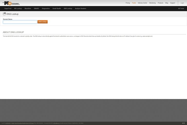 Screenshot of DNS Lookup by MxTOOLBOX