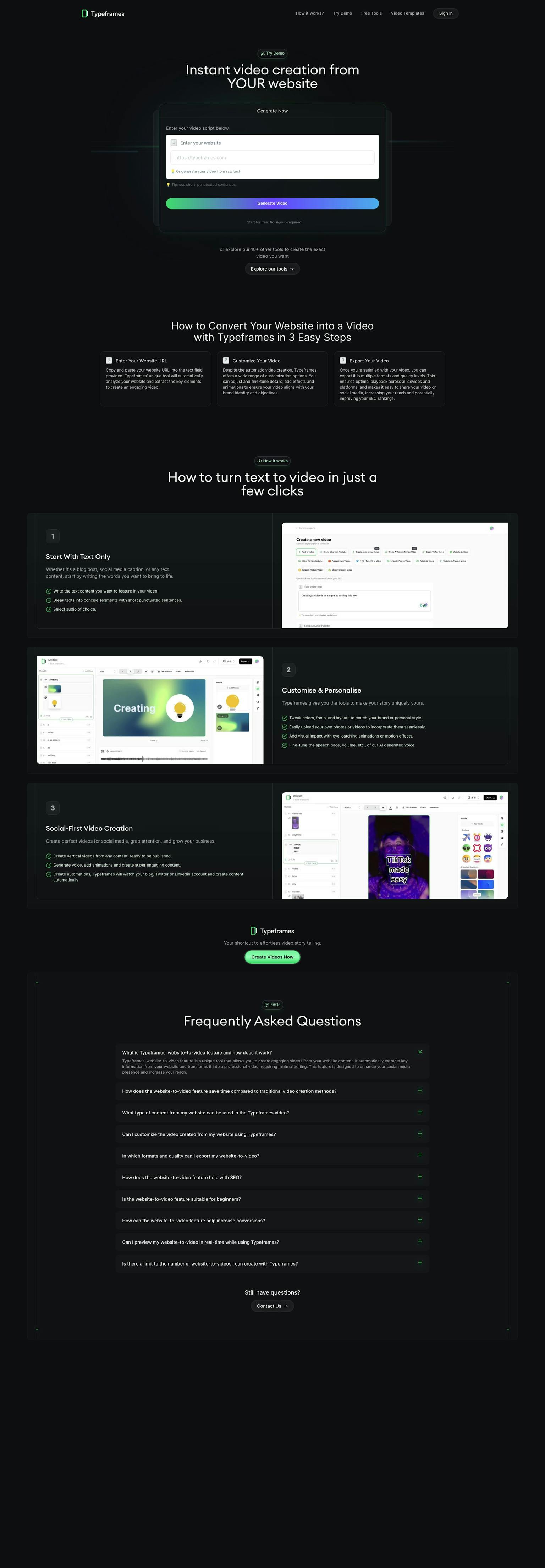 Screenshot of Website to Video by Typeframes