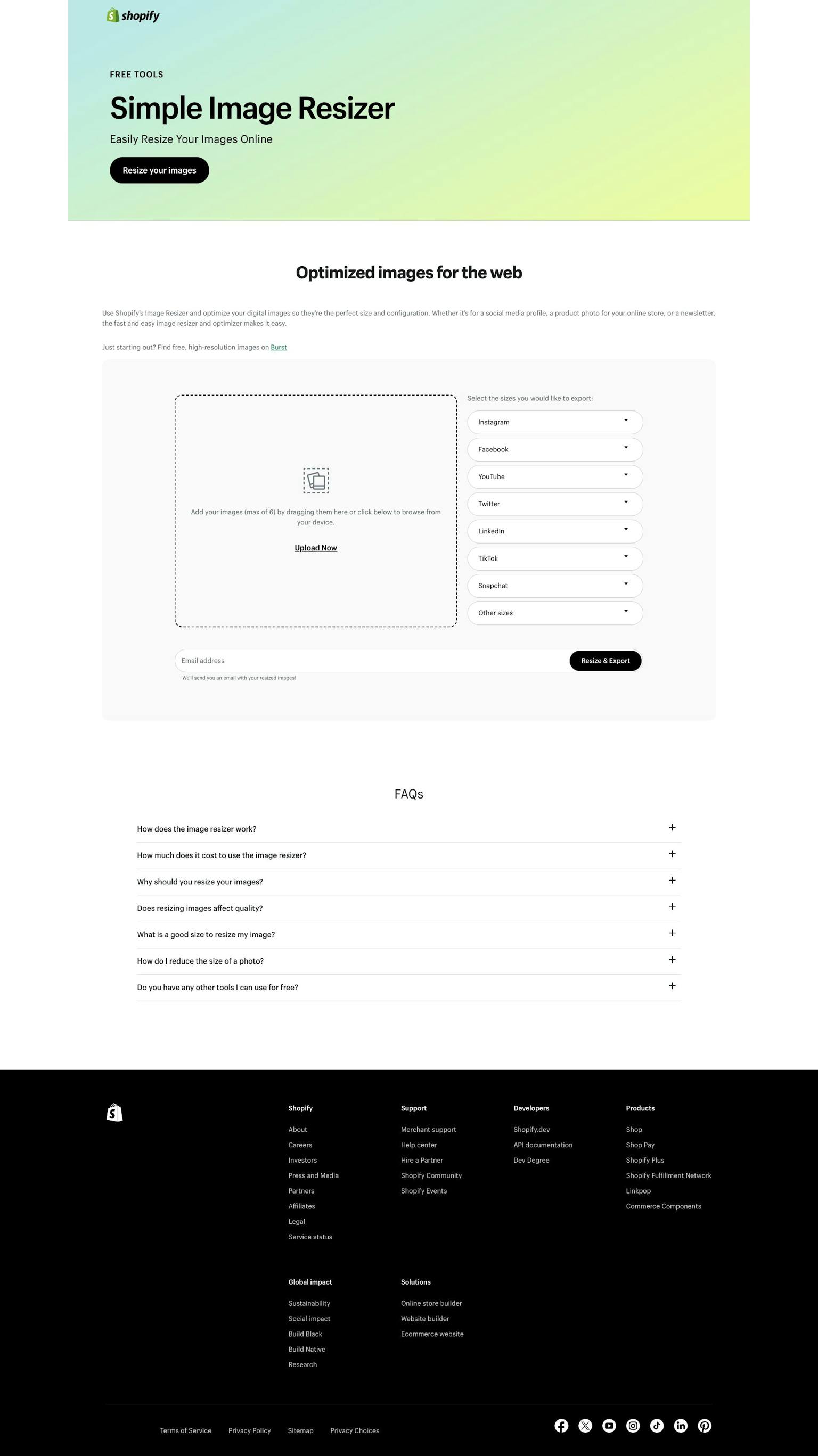 Screenshot of Image Resizer by Shopify