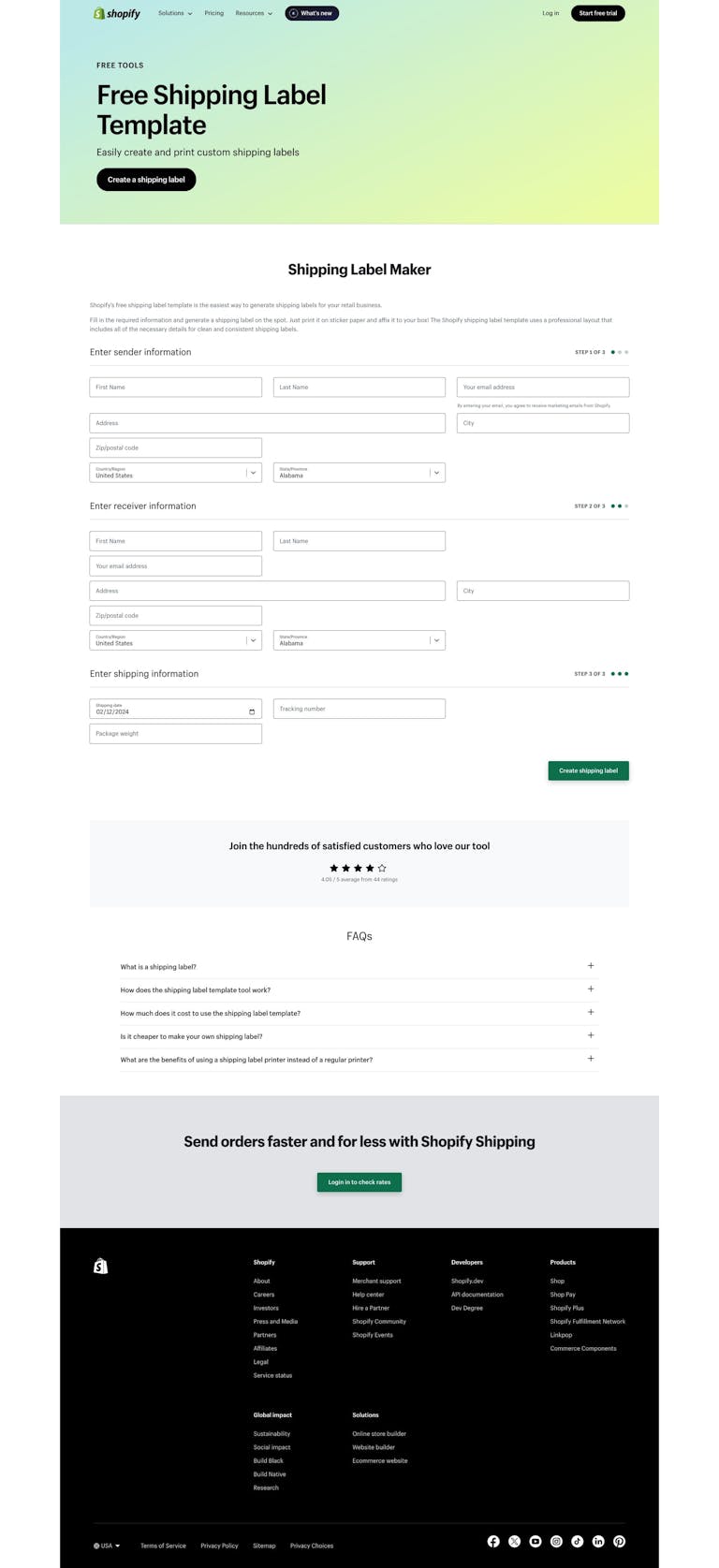 Screenshot of Shipping Label Template by Shopify