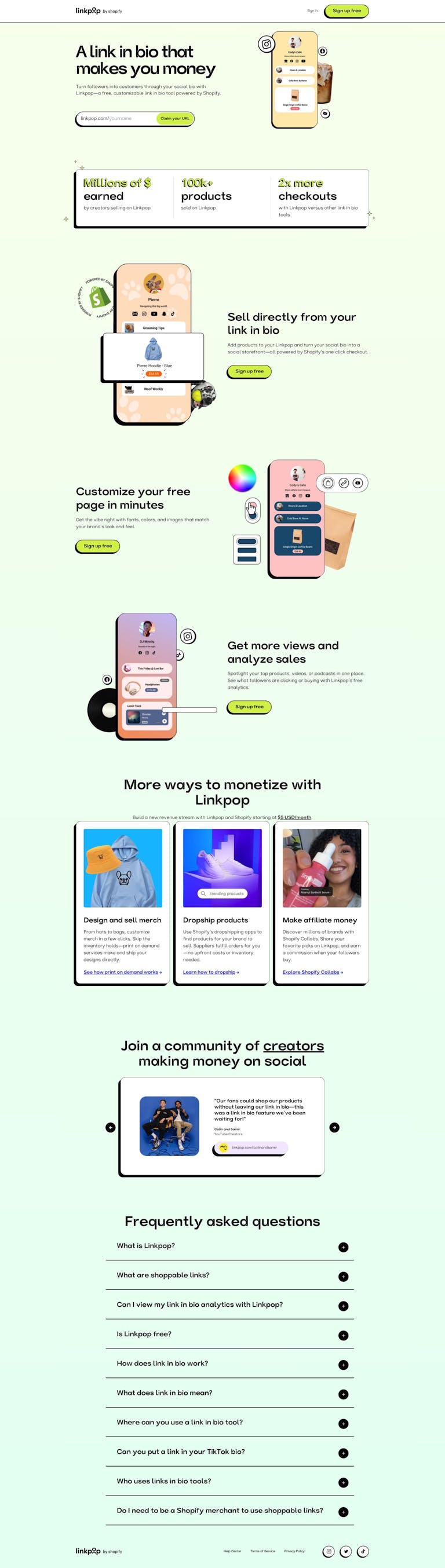 Screenshot of Link In Bio for Commerce by Shopify