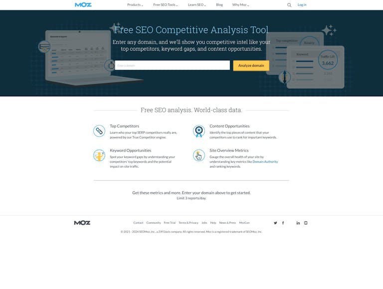 Screenshot of Free Competitive Research by Moz