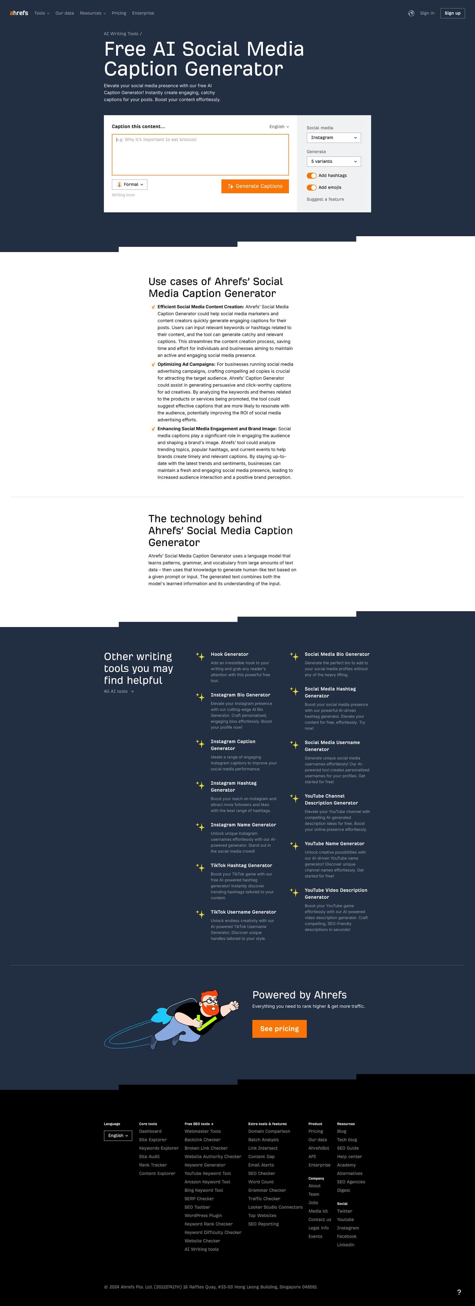 Screenshot of Social Media Caption Generator by ahrefs