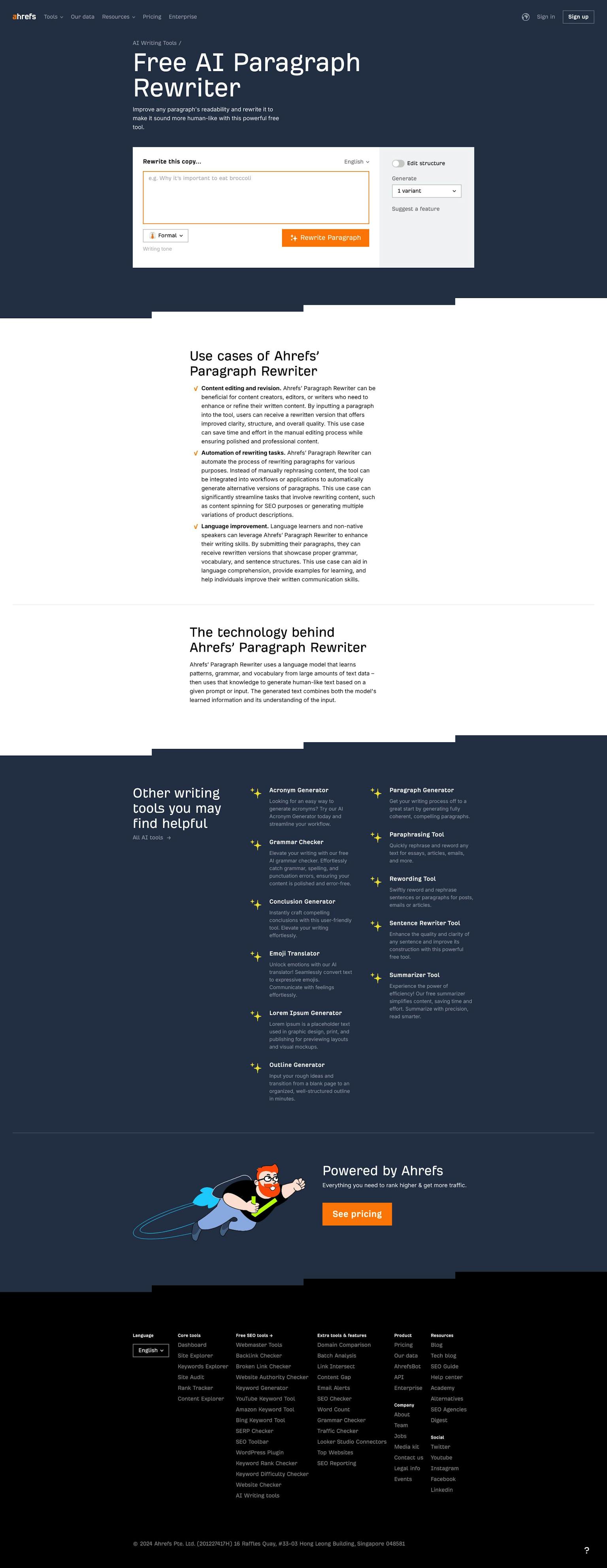 Screenshot of Paragraph Rewriter by ahrefs