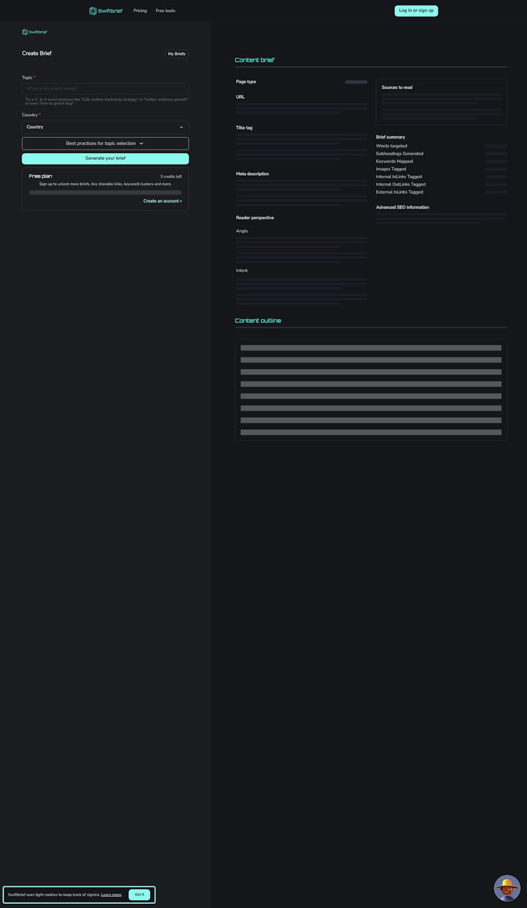 Screenshot of Content Brief Generator by Swiftbrief