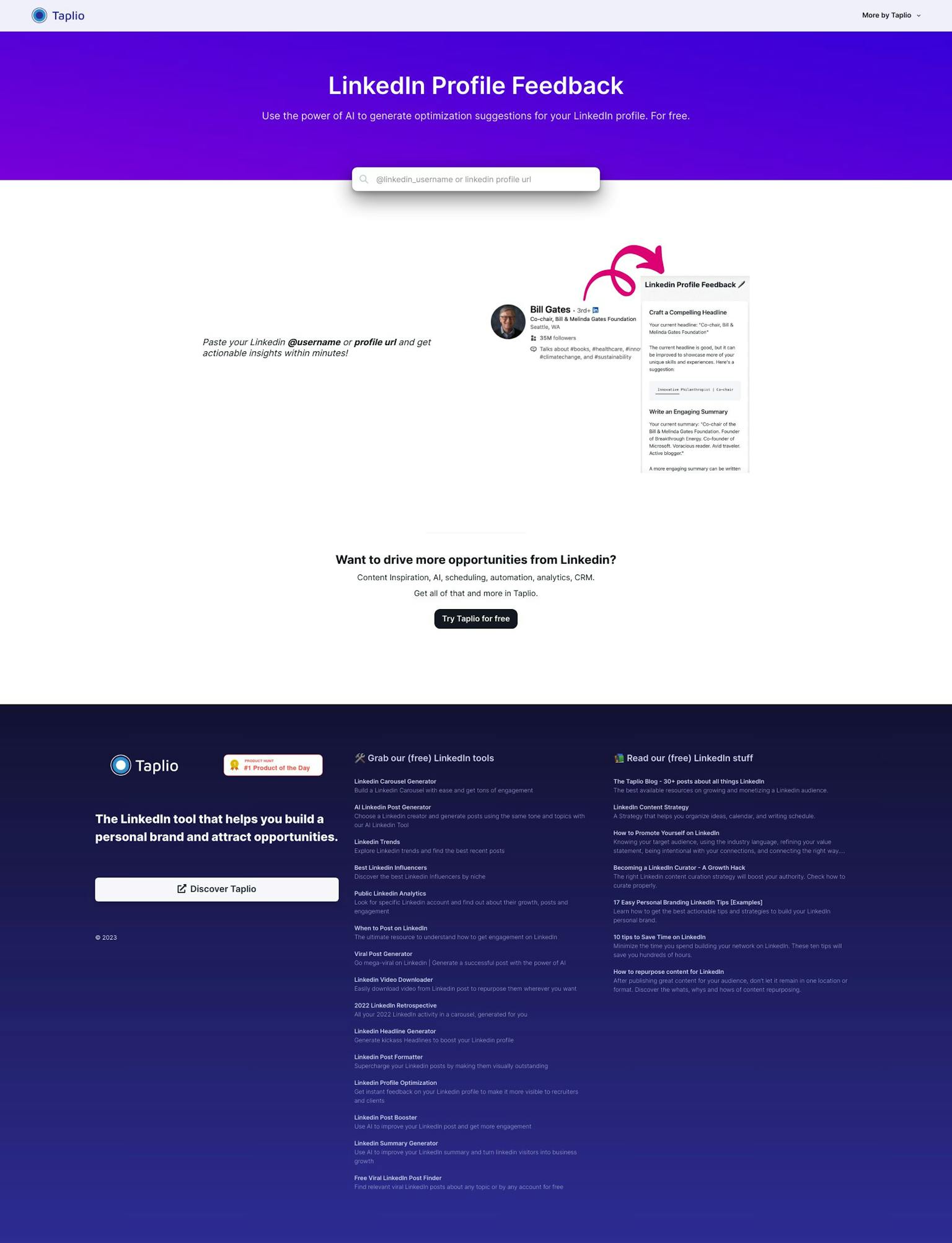 Screenshot of LinkedIn Profile Feedback by Taplio
