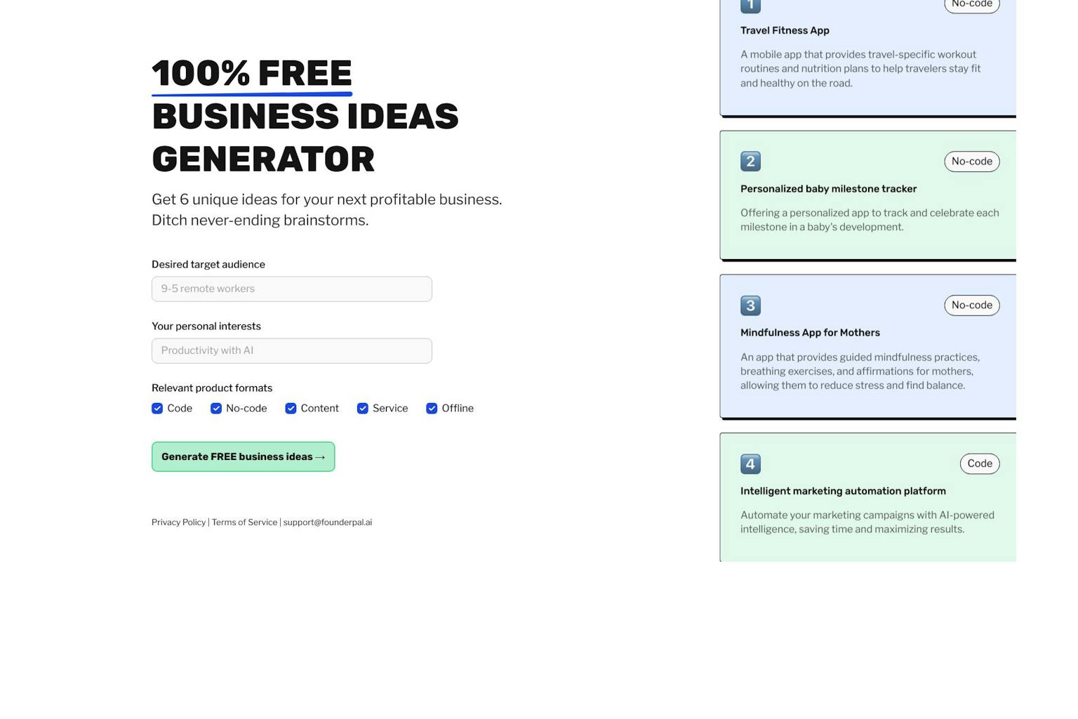 Screenshot of Business Ideas Generator by FounderPal