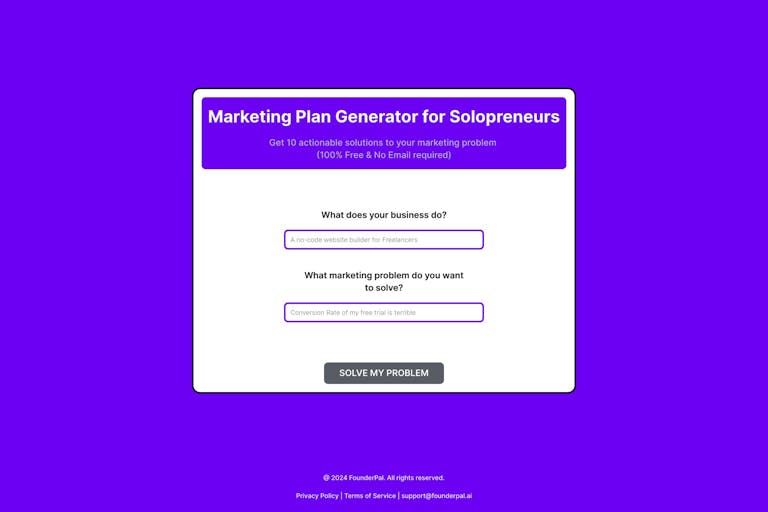 Screenshot of Marketing Plan Generator by FounderPal
