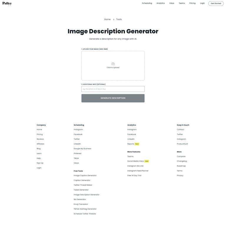 Screenshot of Image Description Generator by Pallyy