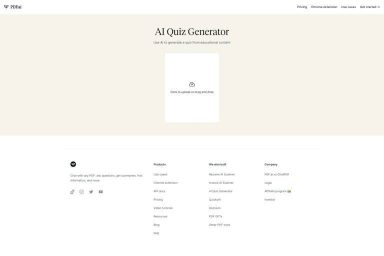 Screenshot of Quiz Generator by PDF.ai